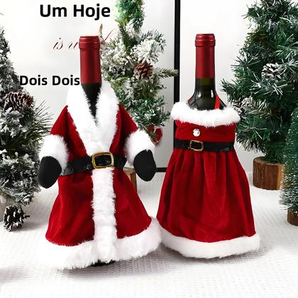 Imagem de Capa Criativa Para Garrafa De Vinho De Natal Com Design De Vestido E Saia, Decoração De Mesa De Ano