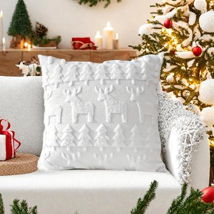 Imagem de Capa De Almofada 3D De Rena De Natal Em Pelúcia Macia, Imitação Jacquard