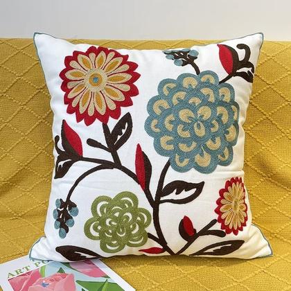 Imagem de Capa de Almofada em Linho Bordada Luxo Decorativa 43x43 cm