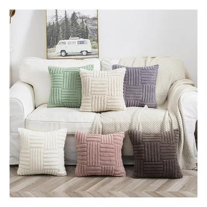 Imagem de Capa De Almofada Luxuosa Em Pelúcia Falsa Boho Branca Creme, Macia E Decorativa Para Sofá