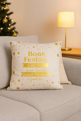 Imagem de Capa de Almofada Natalina Off White Boas Festas  43x43