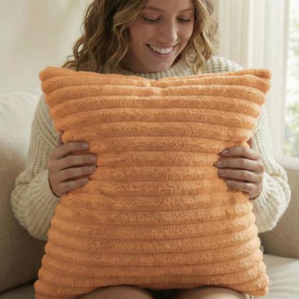 Imagem de Capa de Almofada Pelúcia Luxo Soft Wave Decoração Latte Sofá Cama Sala de Estar 45x45 Novadecora