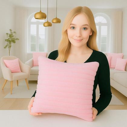 Imagem de Capa de Almofada Pelúcia Luxo Soft Wave Decoração Rosa Bebê Sofá Cama Sala de Estar 45x45 Novadecora