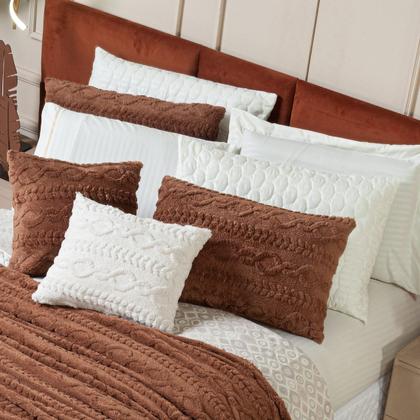 Imagem de Capa de Almofada Zurique em Manta Trançada Alto Relevo Plush Fleece Flannel 45cm x 45cm Decoração Luxo para Inverno