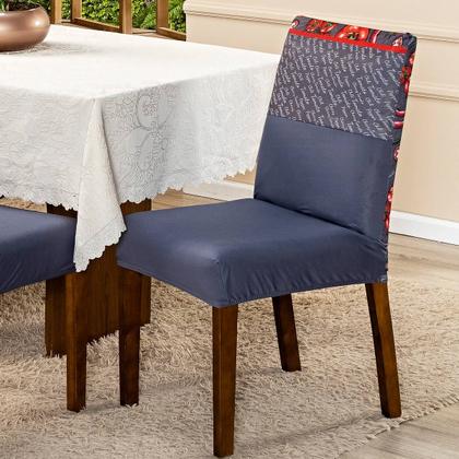 Imagem de Capa de Cadeira Jantar Avulsa Estampada Ajustável com Elástico Protetora Para Cozinha Malha Gel Helanca