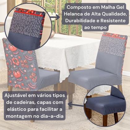 Imagem de Capa de Cadeira Jantar Avulsa Estampada Ajustável com Elástico Protetora Para Cozinha Malha Gel Helanca