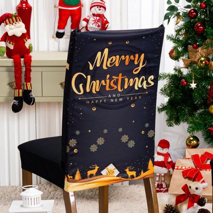 Imagem de Capa de Cadeira Jantar Avulsa Estampada Ano Novo Ajustável com Elástico Protetora Para Cozinha Malha Gel Helanca