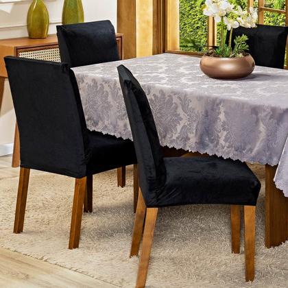 Imagem de Capa de Cadeira Jantar Avulsa Lisa Splendore Ajustável com Elástico Tecido Veludo Suede Decoração Luxo Para Cozinha Moderna Sofisticada