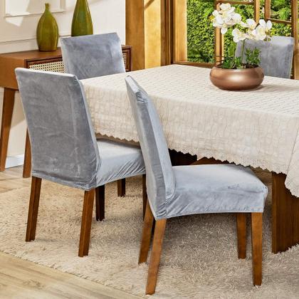 Imagem de Capa de Cadeira Jantar Avulsa Lisa Splendore Ajustável com Elástico Tecido Veludo Suede Decoração Luxo Para Cozinha Moderna Sofisticada