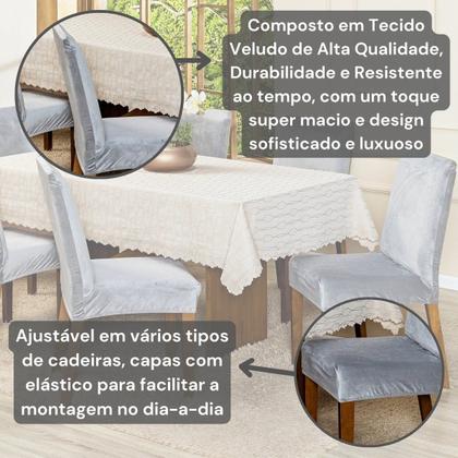 Imagem de Capa de Cadeira Jantar Avulsa Lisa Splendore Ajustável com Elástico Tecido Veludo Suede Decoração Luxo Para Cozinha Moderna Sofisticada