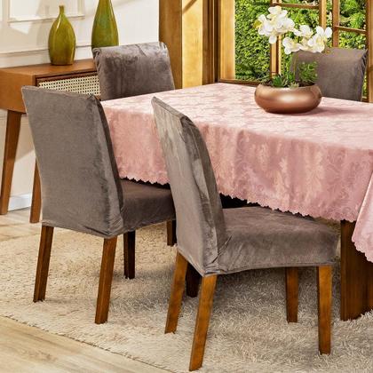 Imagem de Capa de Cadeira Jantar Avulsa Lisa Splendore Ajustável com Elástico Tecido Veludo Suede Decoração Luxo Para Cozinha Moderna Sofisticada