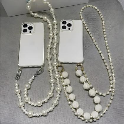 Imagem de Capa De Celular Transversal De Luxo Com Cordão E Colar De Pérolas Para iPhone 16 14 11 12 13 15 pro