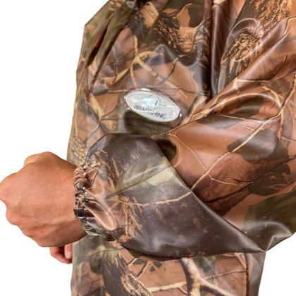 Imagem de Capa de Chuva Camuflada Impermeável Para Jardineira Profissional Reforçada Com Capuz Resistente Pvc Tipo Jaqueta Caça Pesca