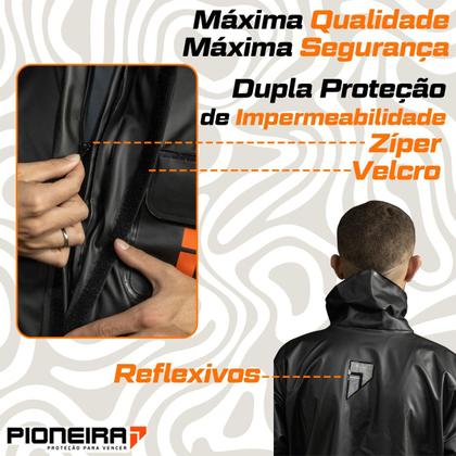 Imagem de Capa de Chuva Feminina Mulher Impermeável Com Gola Alta e Bolso Moto Motociclista Motoboy Tamanho P Resistente