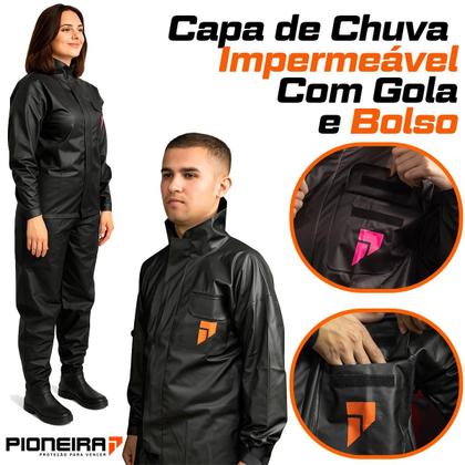 Imagem de Capa de Chuva Feminina Mulher Impermeável Com Gola Alta e Bolso Moto Motociclista Motoboy Tamanho P Resistente