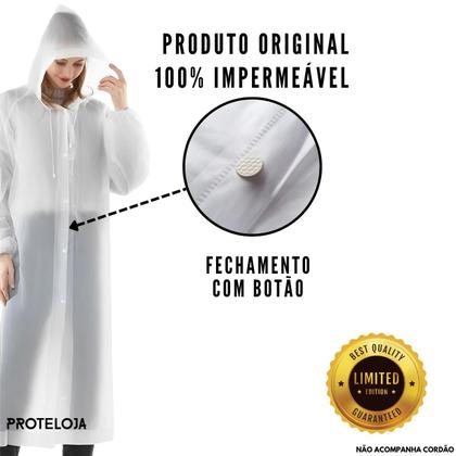 Imagem de Capa de Chuva Impermeável Resistente Reutilizável Com Capuz Vinil PVC
