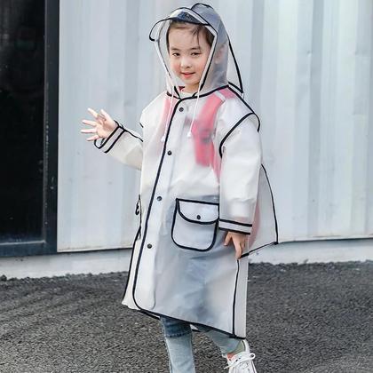 Imagem de Capa De Chuva Infantil Impermeável Com Suporte Para Mochila Em Plástico EVA Transparente Para