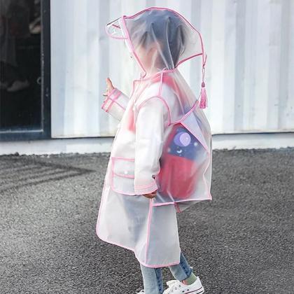 Imagem de Capa De Chuva Infantil Impermeável Com Suporte Para Mochila Em Plástico EVA Transparente Para
