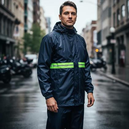 Imagem de Capa De Chuva Motoqueiro Com Faixa Refletiva E Capuz