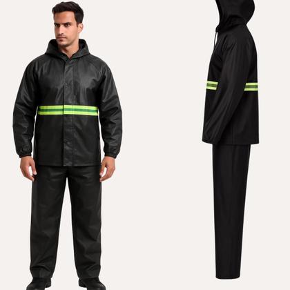 Imagem de Capa De Chuva para Motoqueiros PVC Impermeável Preta com Capuz Touca Jaqueta Calça Moto Proteção Motoboy Motociclista Novo Século