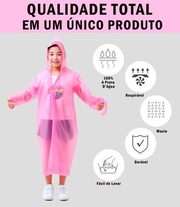 Imagem de Capa de Chuva Rosa Infantil Impermeável Reforçada Unissex