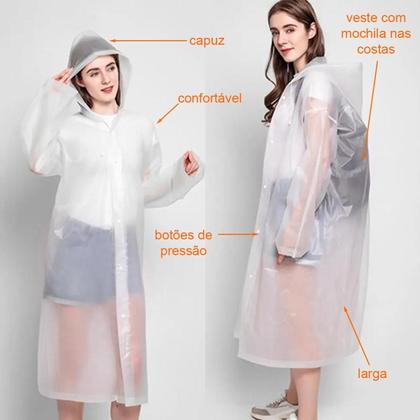 Imagem de Capa de Chuva Transparente em PVC para Mulher - Tamanho M