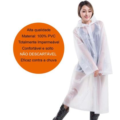 Imagem de Capa de Chuva Transparente em PVC para Mulher - Tamanho M