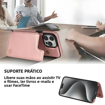 Imagem de Capa De Couro Com Bloqueio RFID Em Cor Sólida Com Fecho Magnético Duplo Para iPhone 15 pro Max 14