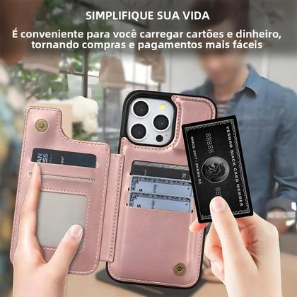 Imagem de Capa De Couro Com Bloqueio RFID Em Cor Sólida Com Fecho Magnético Duplo Para iPhone 15 pro Max 14