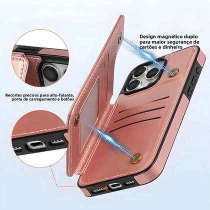 Imagem de Capa De Couro Com Bloqueio RFID Em Cor Sólida Com Fecho Magnético Duplo Para iPhone 15 pro Max 14