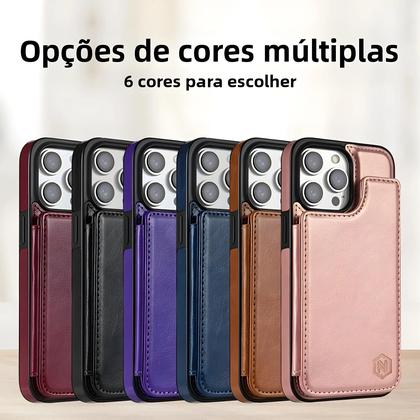Imagem de Capa De Couro Com Bloqueio RFID Em Cor Sólida Com Fecho Magnético Duplo Para iPhone 15 pro Max 14