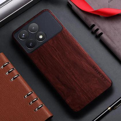 Imagem de Capa de Couro com Padrão de Bambu para Xiaomi Poco F6 Pro, X6, F5 e M5S