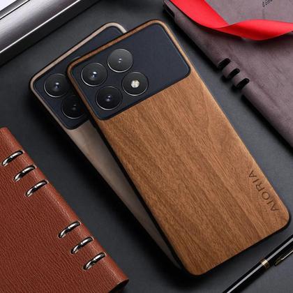 Imagem de Capa de Couro com Padrão de Bambu para Xiaomi Poco F6 Pro, X6, F5 e M5S