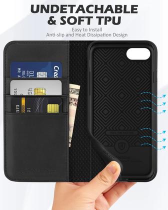 Imagem de Capa de Couro Genuíno SHIELDON para iPhone SE (2022/2020), 8 e 7 - Com Suporte para Cartão