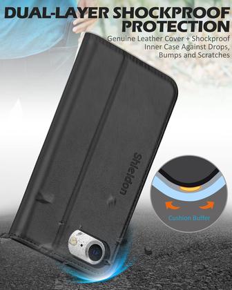 Imagem de Capa de Couro Genuíno SHIELDON para iPhone SE (2022/2020), 8 e 7 - Com Suporte para Cartão