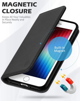 Imagem de Capa de Couro Genuíno SHIELDON para iPhone SE (2022/2020), 8 e 7 - Com Suporte para Cartão