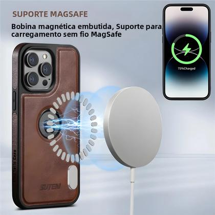 Imagem de Capa De Couro Luxuosa Com Carregamento Sem Fio MagSafe Para iPhone 15 16 17 pro Max 14Plus 13Pro 12