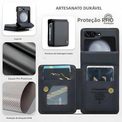 Imagem de Capa De Couro PU Magnética De Luxo Para Samsung Galaxy Z Flip 5 6 7 Com Porta-Cartões E Bolso