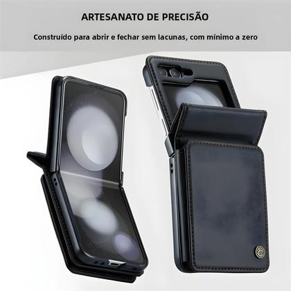 Imagem de Capa De Couro PU Magnética De Luxo Para Samsung Galaxy Z Flip 5 6 7 Com Porta Cartões E Bolso