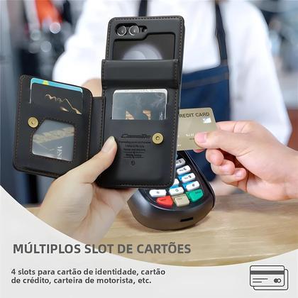 Imagem de Capa De Couro PU Magnética De Luxo Para Samsung Galaxy Z Flip 5 6 7 Com Porta Cartões E Bolso