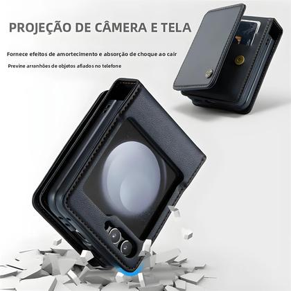 Imagem de Capa De Couro PU Magnética De Luxo Para Samsung Galaxy Z Flip 5 6 7 Com Porta Cartões E Bolso