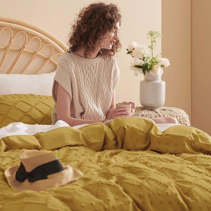 Imagem de Capa de edredom Bedsure Boho King Size com 2 fronhas amarela