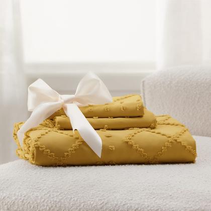 Imagem de Capa de edredom Bedsure Boho King Size com 2 fronhas amarela