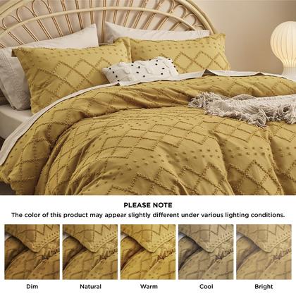 Imagem de Capa de edredom Bedsure Boho King Size com 2 fronhas amarela