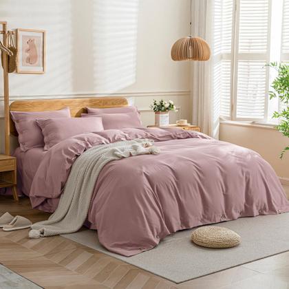 Imagem de Capa de edredom JELLYMONI rosa lavada de algodão duplo com 1 fronha