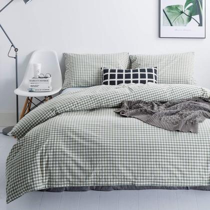 Imagem de Capa de edredon SUSYBAO Green Gingham King Size 100% algodão