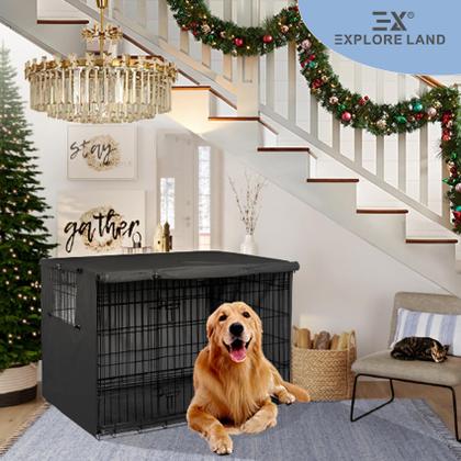 Imagem de Capa de gaiola para cães Explore Land for Wire Crate de 42 polegadas preta