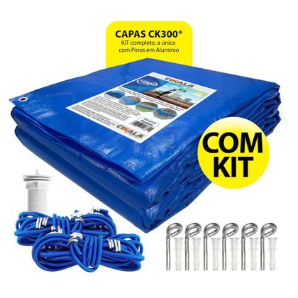 Imagem de Capa de Piscina Azul Ck300 9x5 Metros Com Ilhós A Cada Metro + Kit Para Instalação