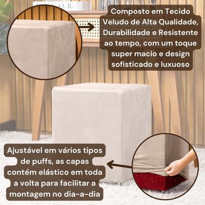 Imagem de Capa de Puff Quadrado Avulsa Lisa Ajustável com Elástico em Tecido Veludo Suede Decoração Banquinho Pufe Luxo Para Sala Quarto