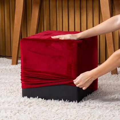 Imagem de Capa de Puff Quadrado Avulsa Lisa Ajustável com Elástico em Tecido Veludo Suede Decoração Banquinho Pufe Luxo Para Sala Quarto